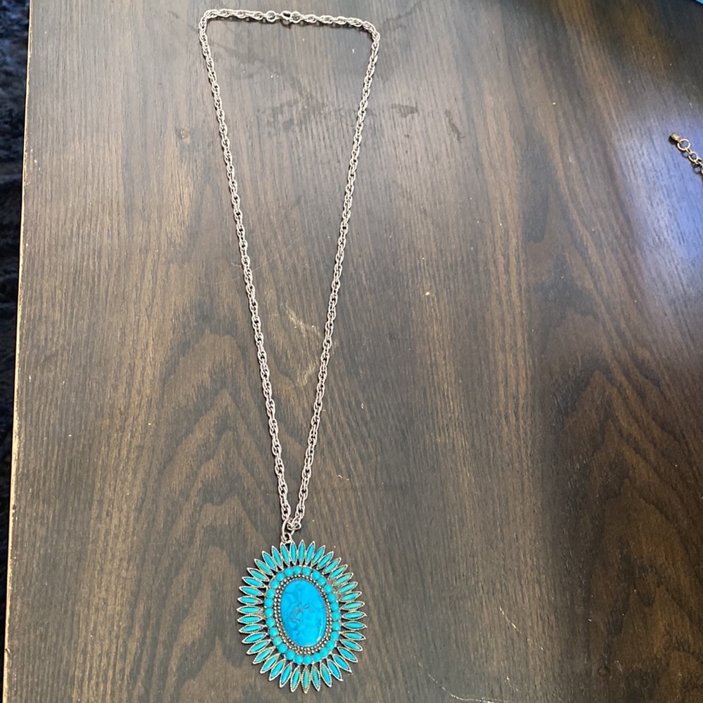 Bohemian style necklace with turquoise color pendant